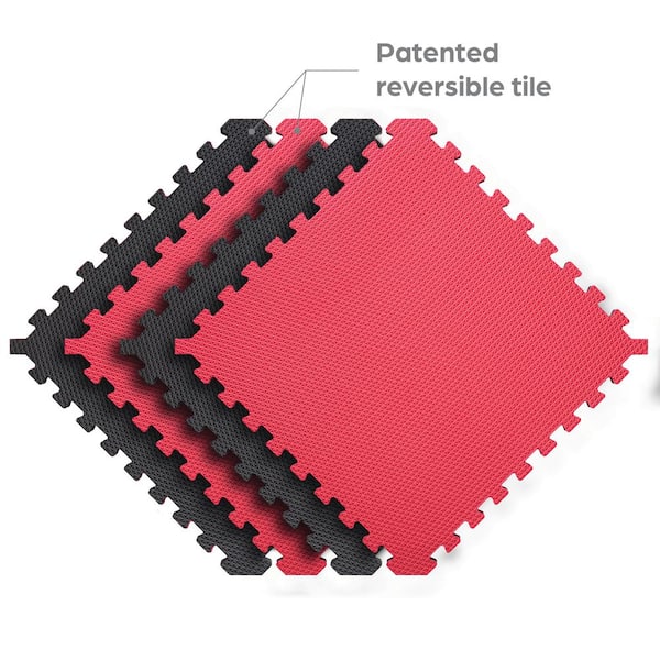Norsk Black/Red 24 in. x 24 in. x 0.79 in. Foam Reversible Interlocking Floor Mat (4-Pack) Norsk Black/Red 24 in. x 24 in. x 0.79 in. Foam Reversible Interlocking Floor Mat (4-Pack)