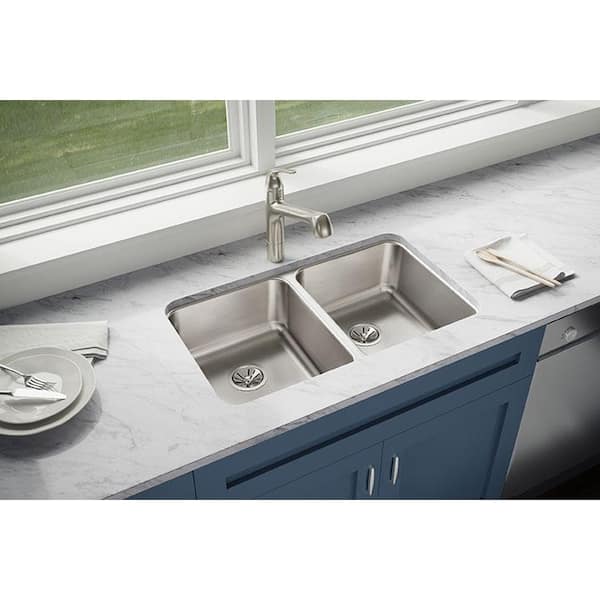 Lustertone Classic 31 in. Undermount Double Bowl 18-Gauge Stainless Steel Kitchen Sink Only