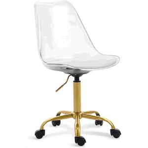 Modern Armless Fabric Clear Golden Legs Acrylic Swivel Height Adjustable Home Office Desk Chair With Cushion