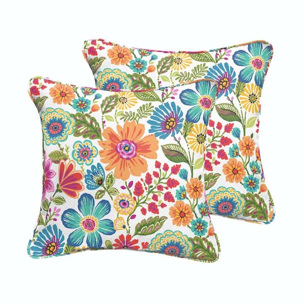 SORRA HOME Multi Floral Outdoor Corded Throw Pillows (2-Pack)