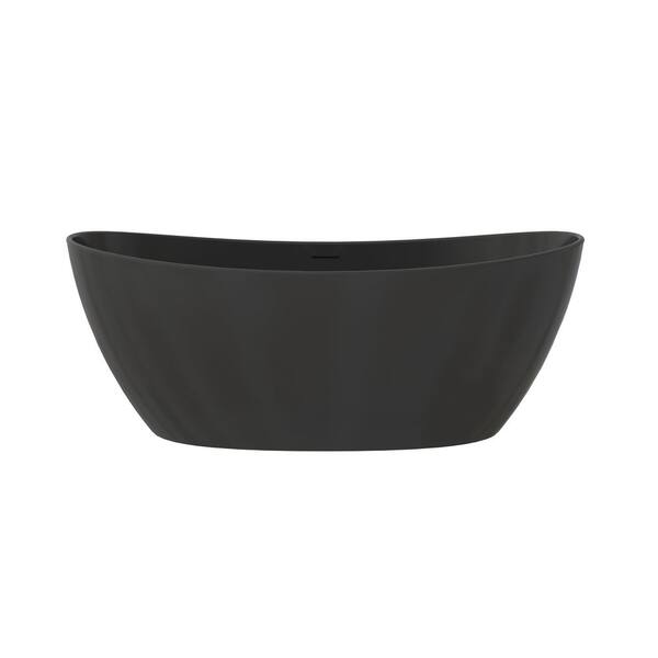 Solvia 65 in. x 33 in. Solid Surface Freestanding Bathtub Stone Resin Soaking Tub in Matte Black