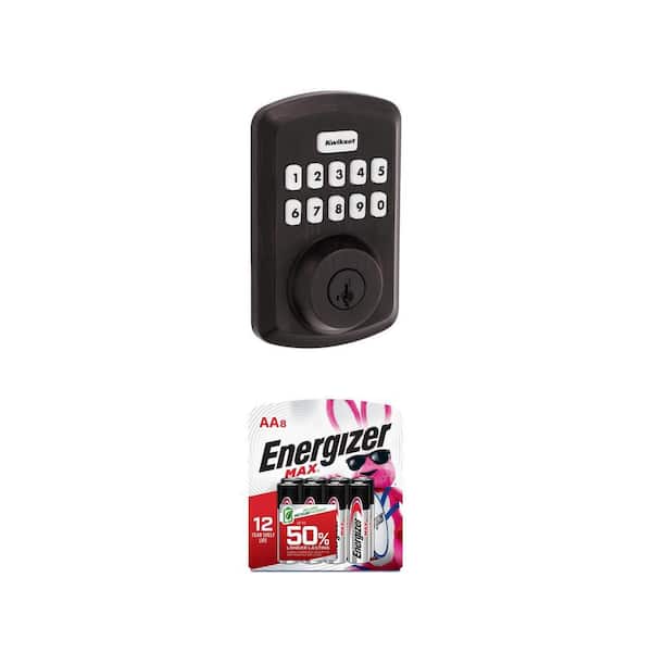 Powerbolt 250 Venetian Bronze 10-Button Electronic Deadbolt and MAX AA Alkaline Batteries (8-Pack)