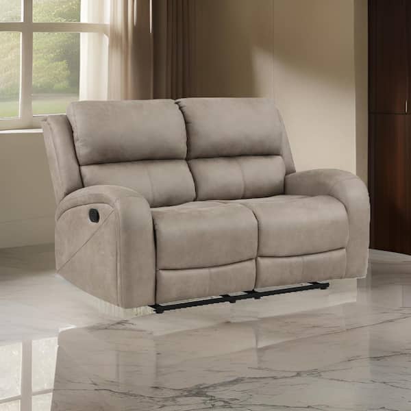 Benjara 61.5 in. Pillow Top Arm Microfiber Rectangle Recliner Loveseat Sofa in Brown
