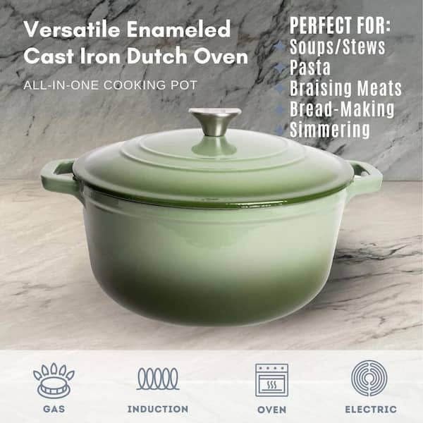 LEXI HOME 5 qt. Durable Cast Iron Low Pot Dutch Oven in Blue Ombre LB5440 -  The Home Depot