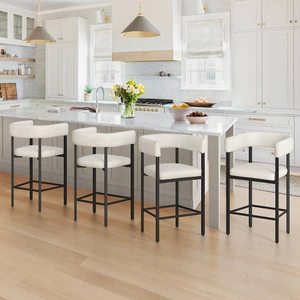 OrangeOne 26 in. Beige Faux Leather Metal Frame Bar Chair Wraparound Upholstered Counter Height Bar Stools (Set of 4)