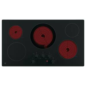 36 in. Radiant Electric Cooktop Built-in Knob Control in Black with 5 Elements