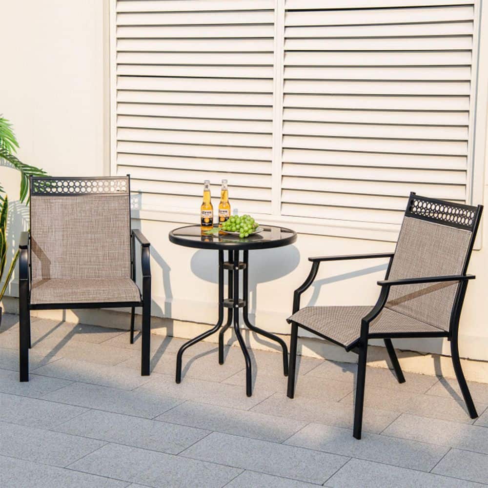 Set of 2 Sturdy Metal Frame Patio Outdoor Dining Chair with Breathable Fabric in Brown price history on PriceWatchPro