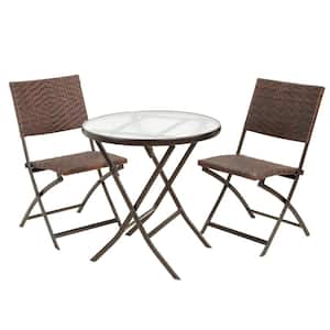 Brown 3-Piece Wicker Outdoor Bistro Set, All Weather Patio Table Chair Set, Conversation Set for Patio and Garden