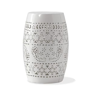 White Round Iron 18 in. H Outdoor Side Tables for Patio, Garden, Backyard