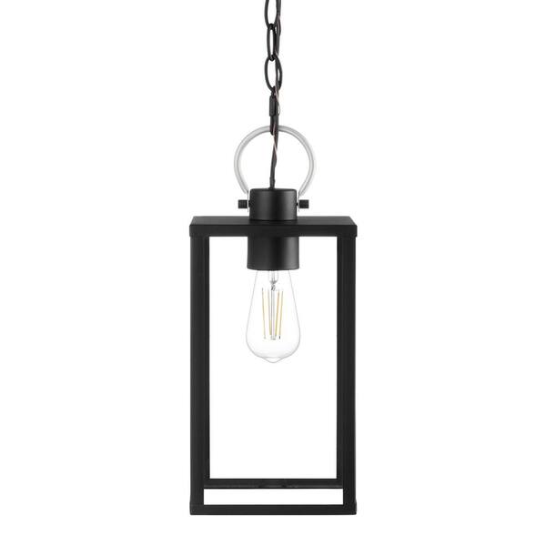 Hampton Bay Rimgate 15.63 in. 1-Light Matte Black Outdoor Hanging Light Pendant Light with Clear Glass Shade