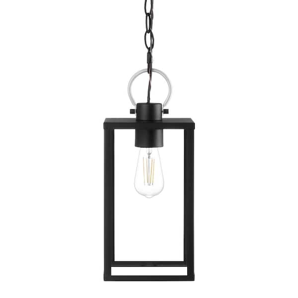 Hampton Bay Rimgate 15.63 in. 1-Light Matte Black Outdoor Pendant Light with Clear Glass Shade