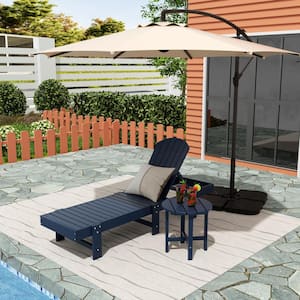 Altura 18 in. 2-Piece Navy Blue Outdoor Classic Adjustable Adirondack Backrest Chaise Lounge with Round Side Table Set