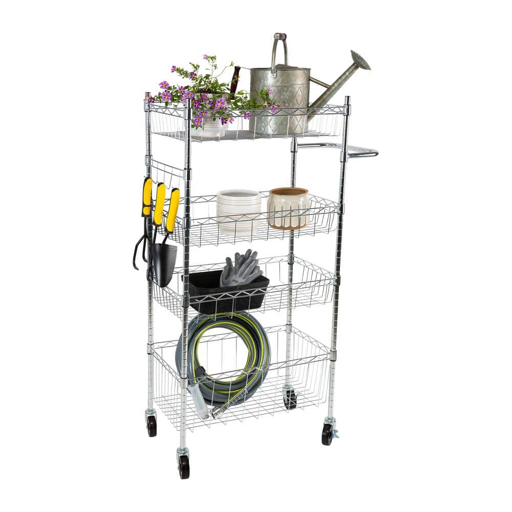 Chrome 4-Tier Industrial Utility Cart with Casters
