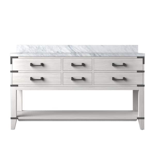 Irvington 60 in. W x 22 in. D White Oak Double Bath Vanity with Carrara Marble Top