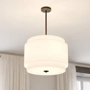 Burnaby 4-Light Black Drum Pendant Light with Mid-Century Modern Fixture White Linen Fabric Shade