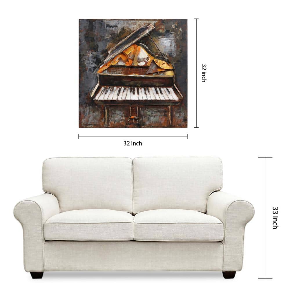 Magic Keys Multicolor Hand Painted Metal Piano Wall Art, 32" x 32"
