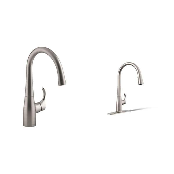 Simplice Bar Faucet and Pull-Down Kitchen Faucet with DockNetik and Sweep Spray in Vibrant Stainless