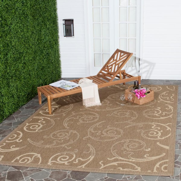 Courtyard Brown/Natural 9 ft. x 12 ft. Border Indoor/Outdoor Patio  Area Rug