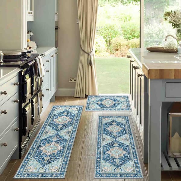 Blue 1.67 ft. x 4.9 ft. Boho Indoor 3-Piece Rug Set