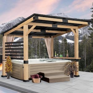 12 ft. x 10 ft. Solid Cedar Wood Outdoor Patio Gazebo with Galvanized Steel Roof, Privacy Curtain and Ceiling Hook