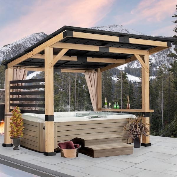 JOYSIDE 12 ft. x 10 ft. Solid Cedar Wood Outdoor Patio Gazebo with  Galvanized Steel Roof, Privacy Curtain and Ceiling Hook PWHH-A08-1012 - The  Home Depot