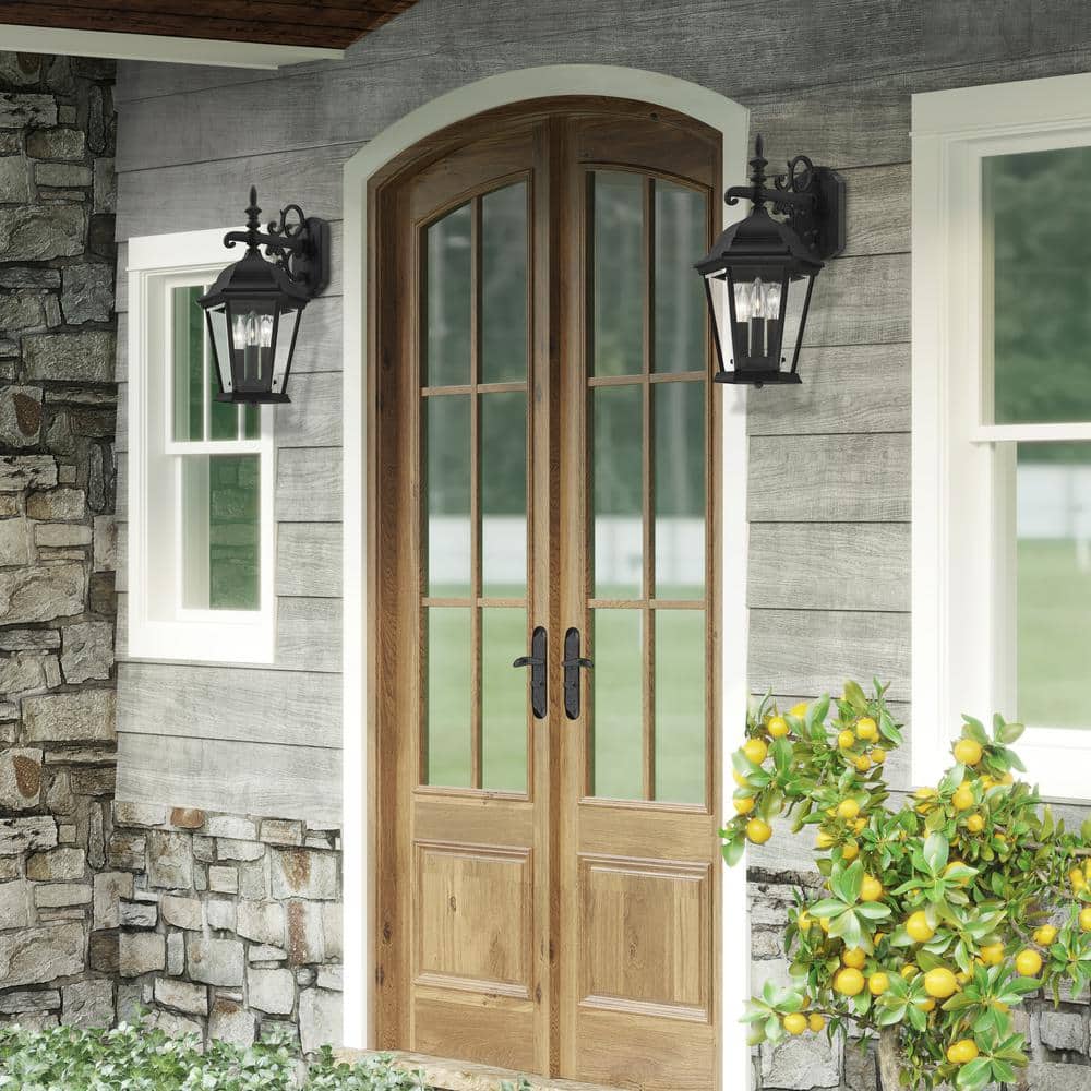 Hamilton Textured Black Aluminum 3-Light Outdoor Wall Lantern