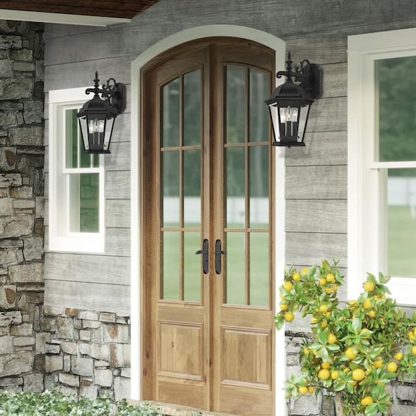 Hamilton 9.5 in. Textured Black Outdoor Wall Lantern