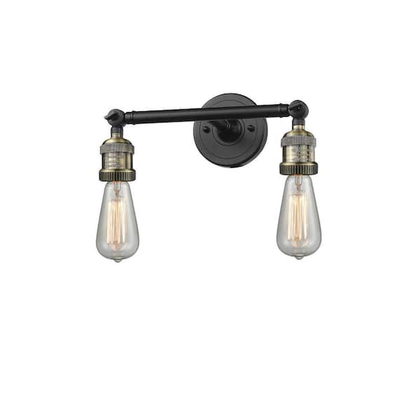 Bare Bulb 11 in. 2-Light Black Antique Brass Vanity Light