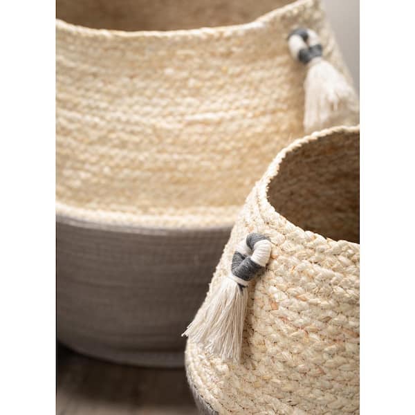 SULLIVANS 12.5 and 9 Brown Woven Fabric Wall Storage Basket (Set of 2)  N2769 - The Home Depot