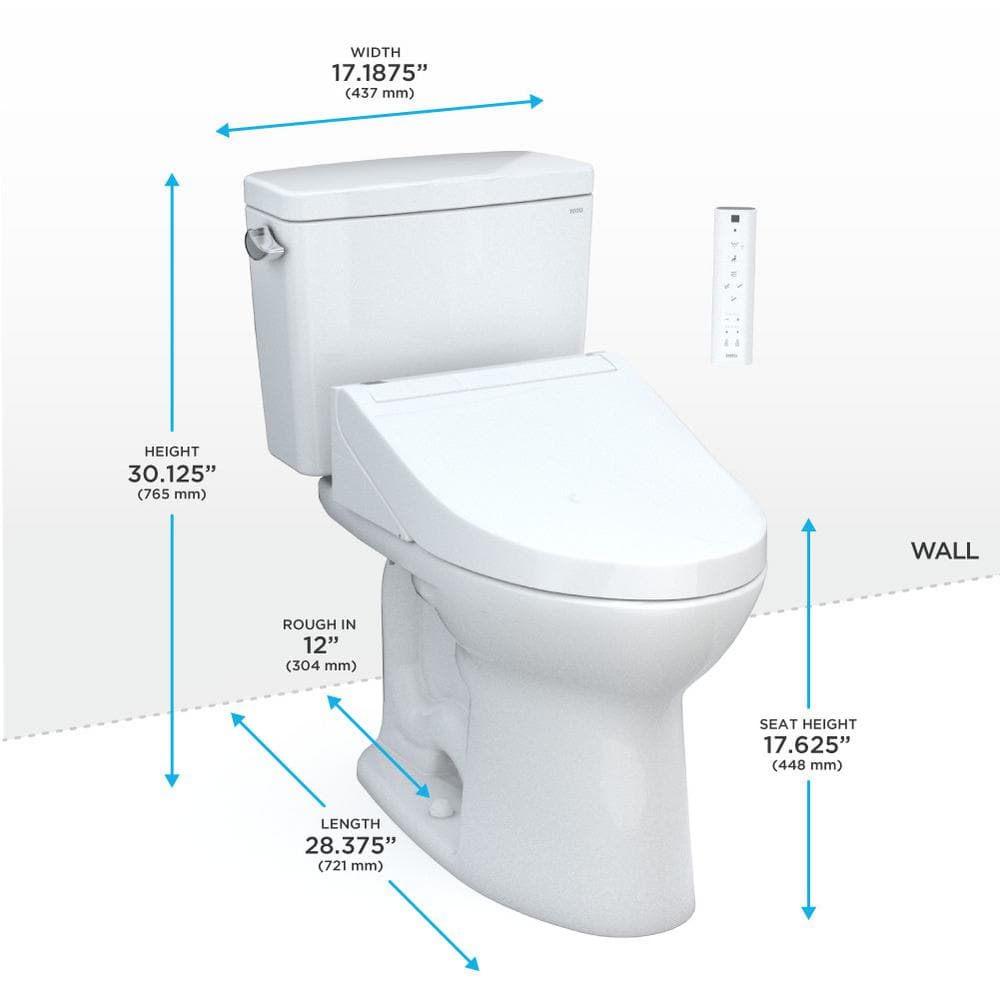 White Elongated Two-Piece High Efficiency Toilet with Bidet Seat