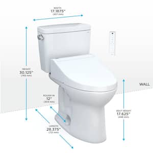 Drake 12 in. Rough In Two-Piece 1.28 GPF Single Flush Elongated Toilet in Cotton White, C5 Washlet Seat Included