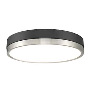 Algar 16 in. Matte Black Plus Brushed Nickel Integrated LED Flush Mount with Frosted Acrylic Shade (1-Pack)