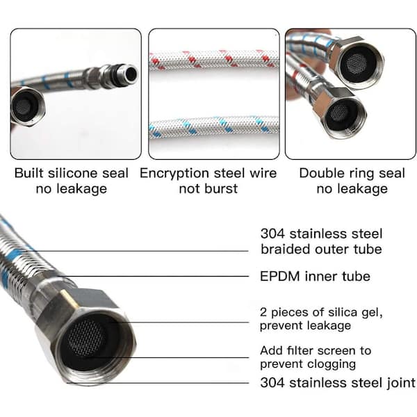 1x Pair MONDELLA flexible braided hoses for kitchen B/Room tapware mixer 500mm 