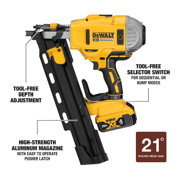 20V MAX XR Lithium-Ion Cordless Brushless Plastic Collated Framing Nailer with 4.0Ah Battery and Charger DCN21PLM1 - The Home Depot