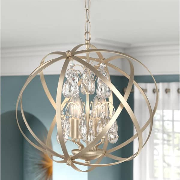 Maxax Lansing 4 -Light Champagne gold Unique/Statement Globe Chandelier with Crystal