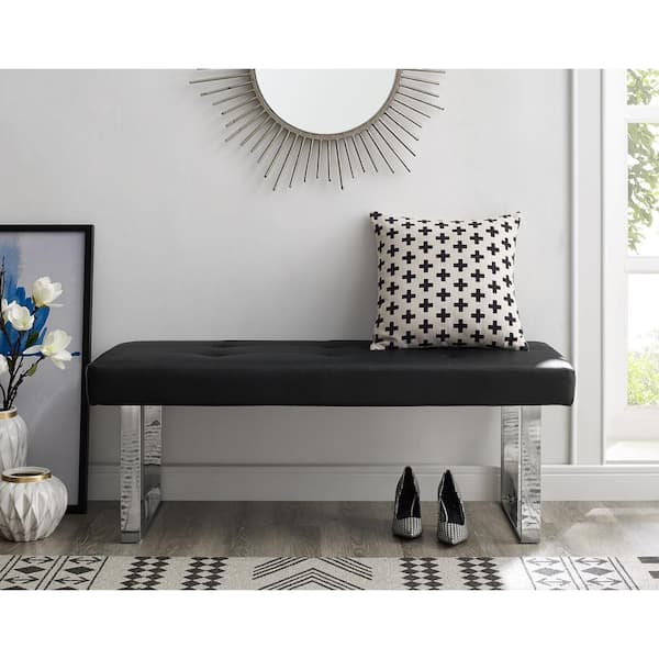 Inspired Home Alonso Black/Chrome PU Leather Bench Square Tufted Metal Leg  BH05-01BK-HD - The Home Depot