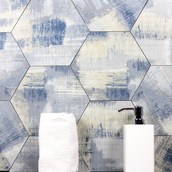 ABOLOS Modern Farmhouse Blue 8 in. x 8 in. Hexagon Mosaic Glass Backsplash Wall Tile (2 Sq. Ft./Pack)