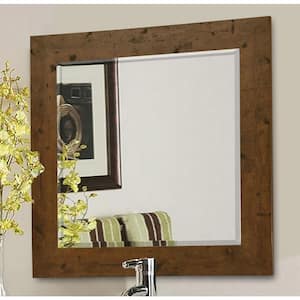 30 in. W x 30 in. H Framed Square Beveled Edge Bathroom Vanity Mirror in Brown