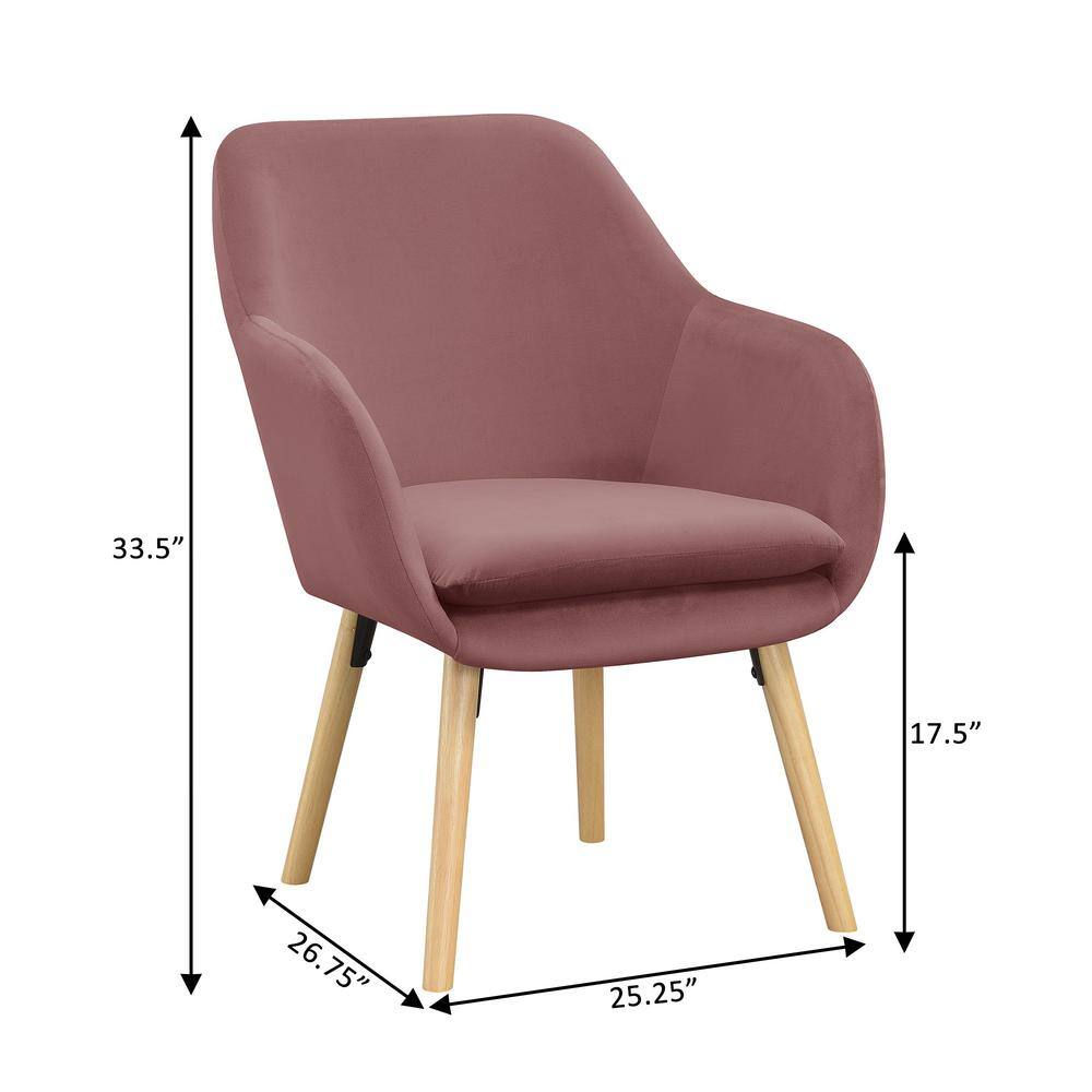 Blush Velvet Accent Chair with Oak Legs