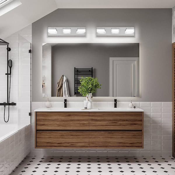 18 in. 3-Light Chrome Dimmable Vanity Light Over Mirror with Acrylic Shade