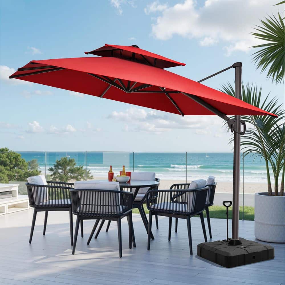 9.5 ft. x 9.5 ft. Double Top Aluminum Outdoor Patio Tiltable 360° Rotation Cantilever Umbrella in Red, 300 lbs. Stand price history on PriceWatchPro