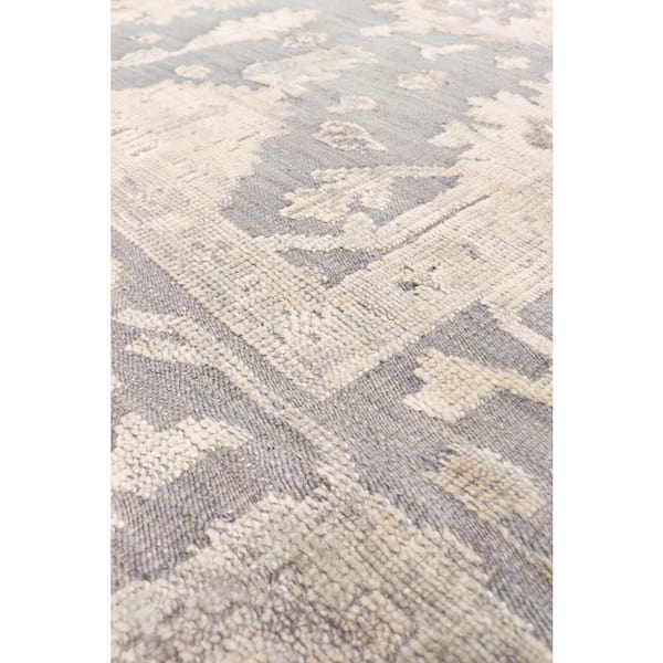 Oushak Grey 9 ft. x 12 ft. Floral Wool Area Rug