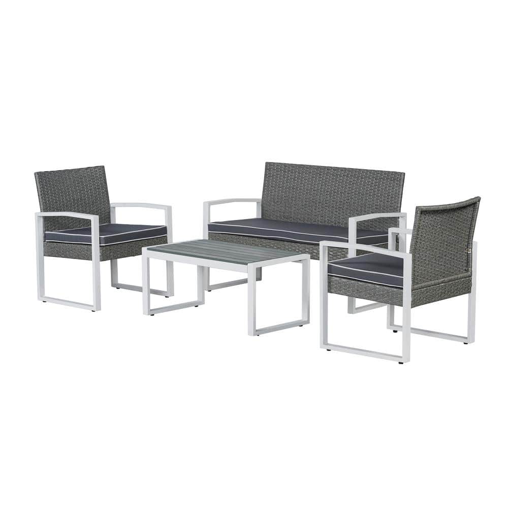 Elina Gray and White Faux Wicker 4-Piece Patio Conversation Set