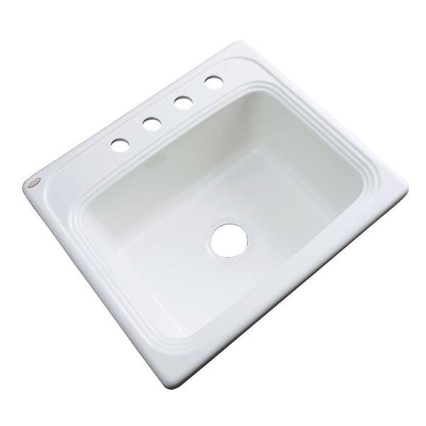 Thermocast Wellington Drop-in Acrylic 25.in 4-Hole Single Bowl Kitchen Sink in White