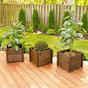16 in. W x 16 in. D x 14 in. H Brown Wooden Large Square Planter (3-Pack)
