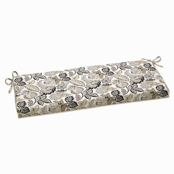 Pillow Perfect Floral Rectangular Outdoor Bench Cushion in Black