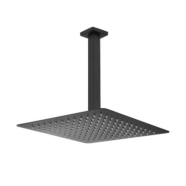 Flynama 1-Spray Patterns 12 in. Square Bathroom Ceiling Mount Rain Fixed Shower Head in Matte Black
