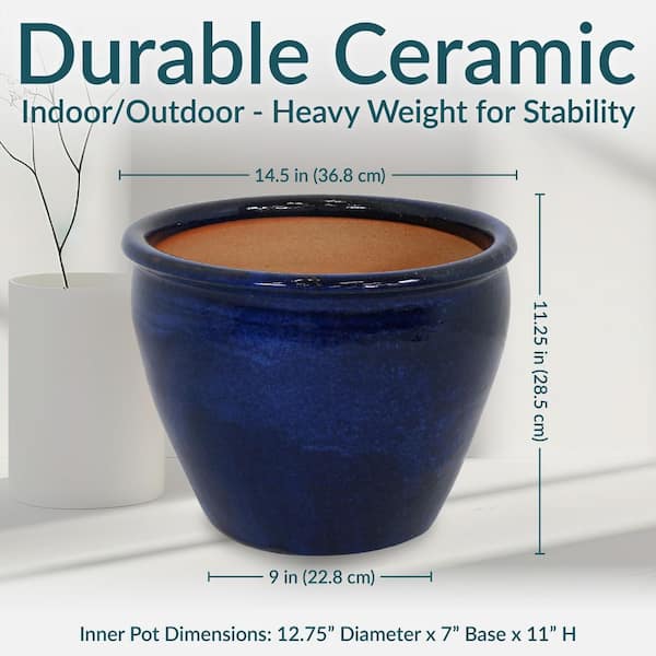 Sunnydaze Chalet 15 in. Blue Ceramic Indoor/Outdoor Planter AP-827