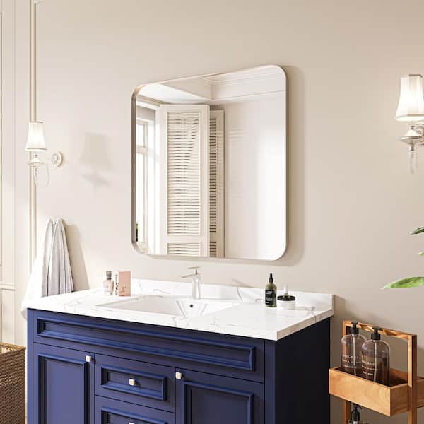 36 in. W x 36 in. H Rectangular Aluminum Framed Wall Bathroom Vanity Mirror in Silver