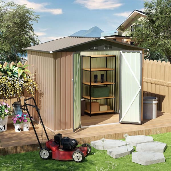 8 ft. W x 6 ft. D Metal Outdoor Storage Shed with Apex Roof for Patio Backyard, Brown (48 sq. ft.)